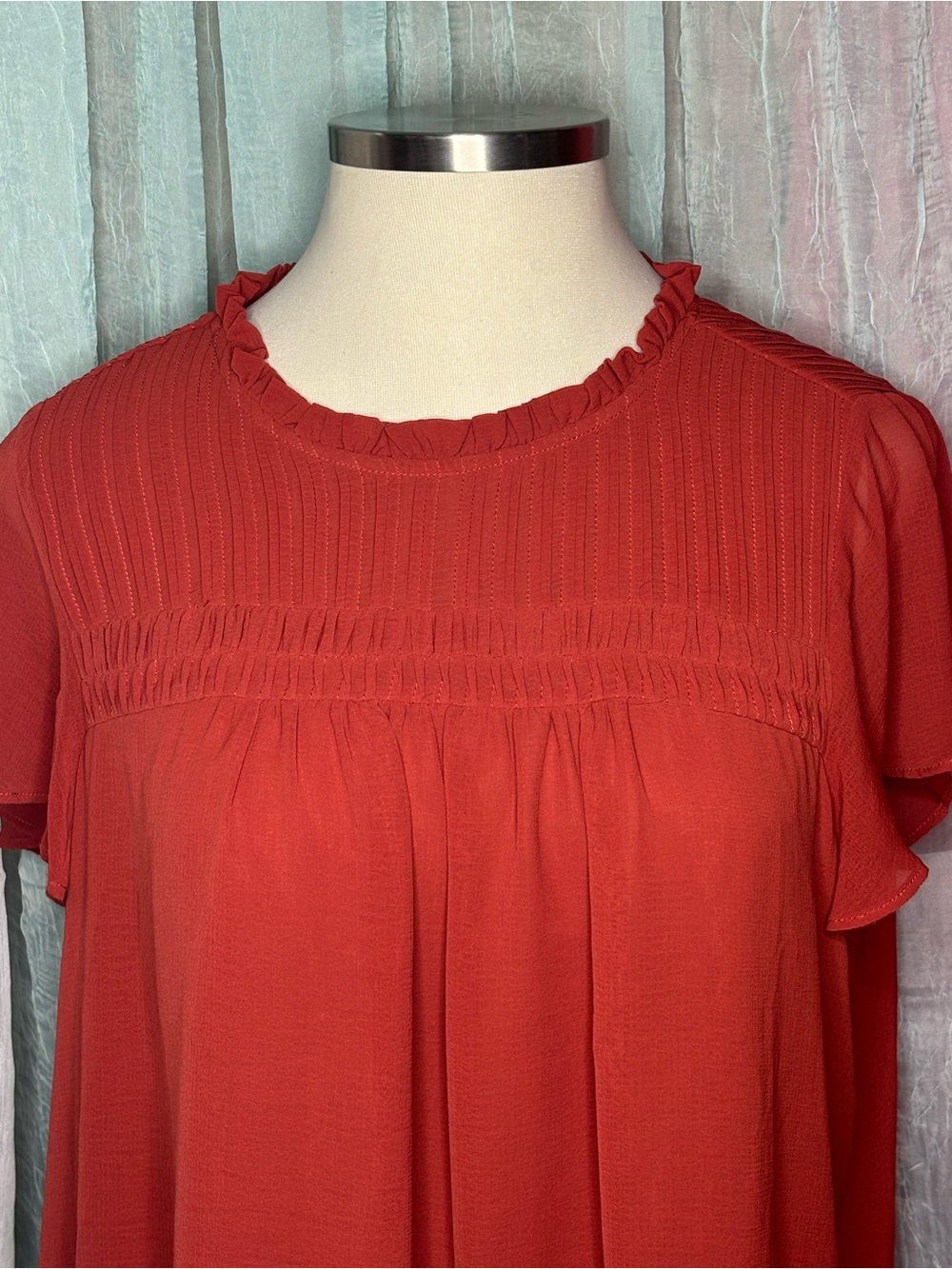 torrid Rust Ruffle Yoke Flutter Sleeve Blouse - Picture 2 of 3